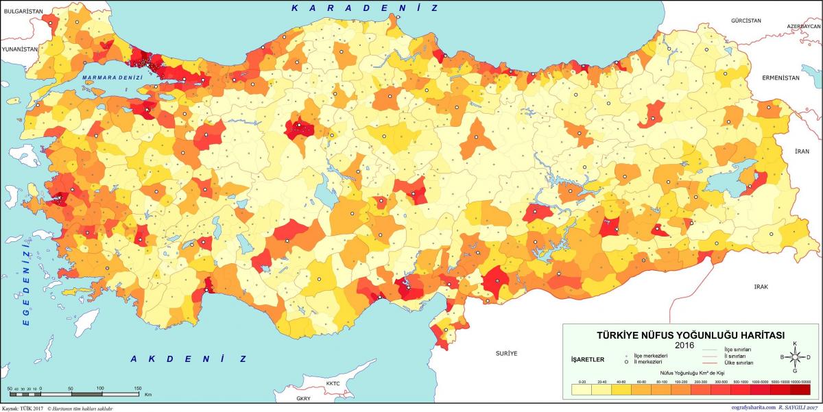 Mapa de la densidad de Turquía