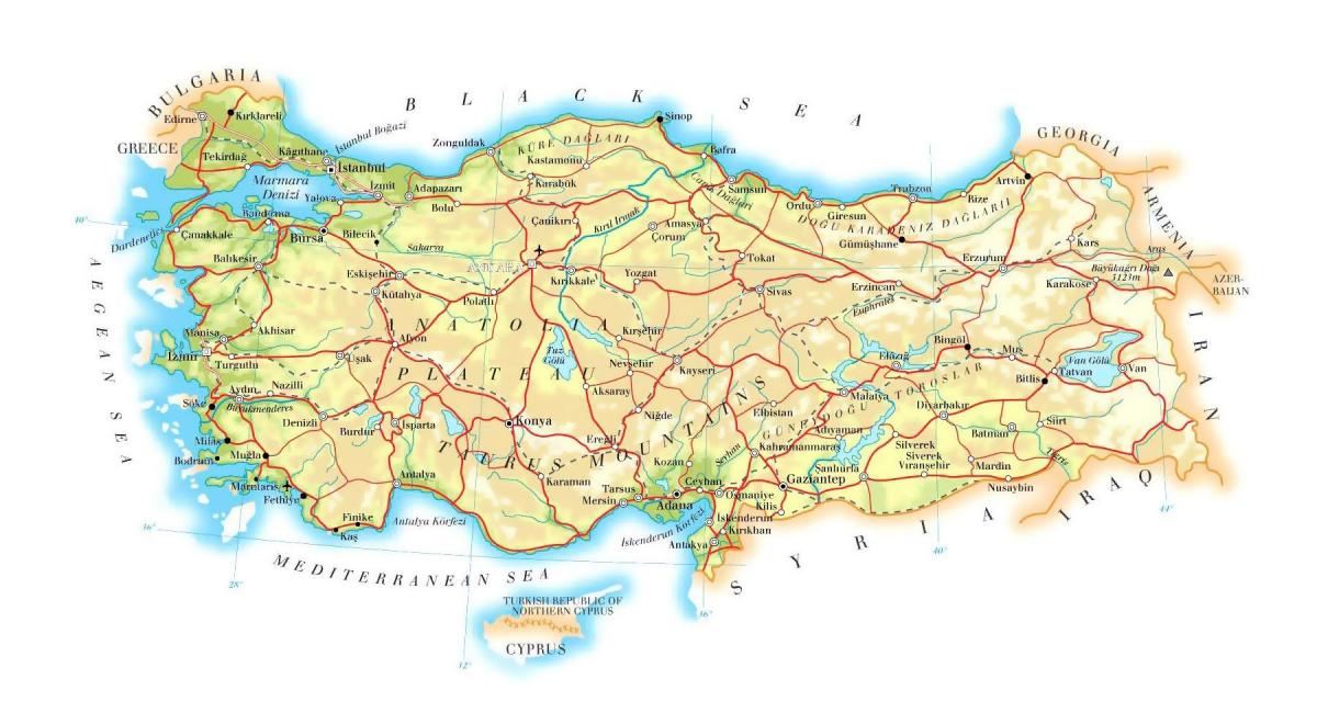 Mapa de altitud de Turquía