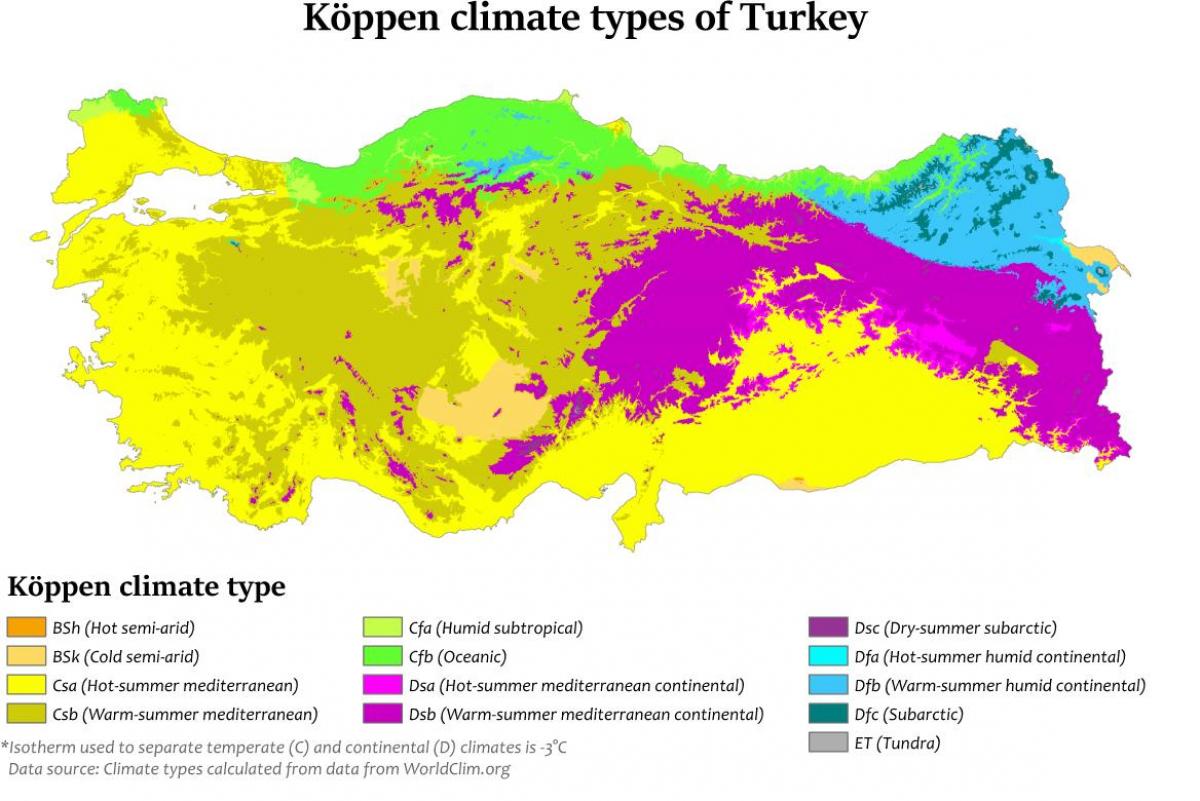 Mapa de la temperatura de Turquía