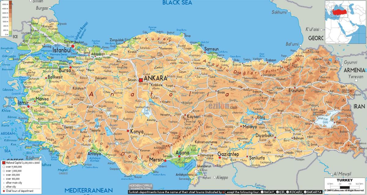 Mapa del relieve de Turquía