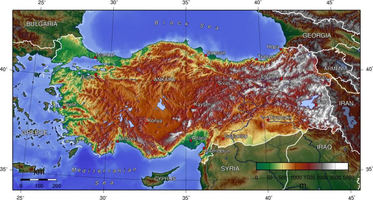 Mapa topográfico de Turquía